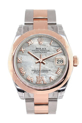 Rolex Datejust 31 White Mother Of Pearl Roman Large Vi Set With Diamond Dial 18K Rose Gold Two Tone